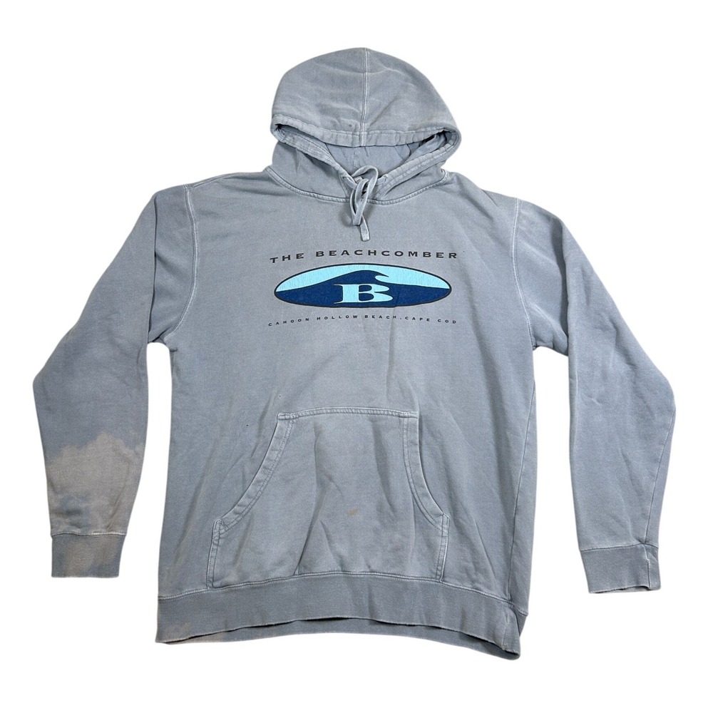 The Beachcomber Cape Cod Hoodie Blue Cahoon Hollow Beach Distressed L